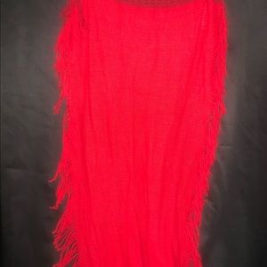 Bright Red Cozy Fringe Scarf